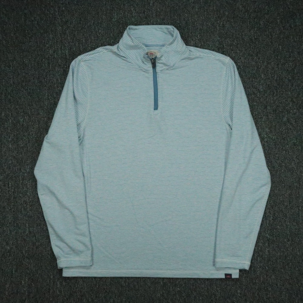 Faherty Pullover Mens Medium Blue White Movement Quarter Zip Striped Sweater